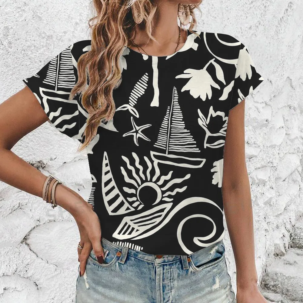 Женская повседневная футбольная рубашка с принтом короткими рукавами и круглым