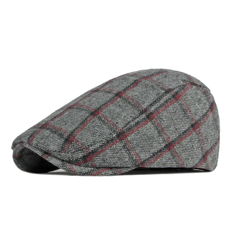

Autumn and Winter Polyester Plaid Print Newsboy Caps Flat Peaked Cap Men and Women Painter Beret Hats 124