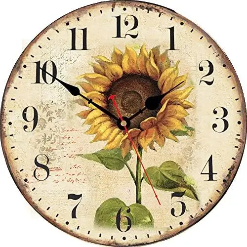

Decorativo Relojes de Pared Flores Vintage Floral de Madera Redondo Reloj de Pared 8 Inch Girasol