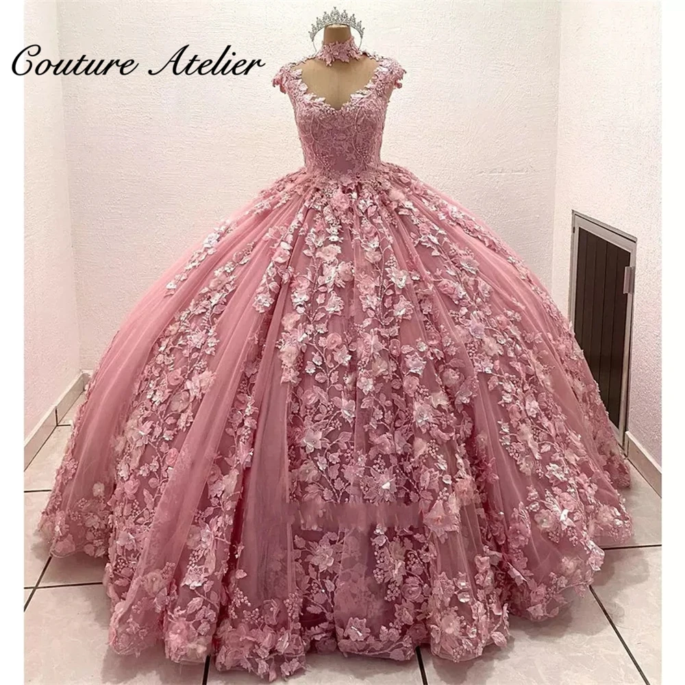

Lace Appliques Luxury Quinceanera Dresses High Neck Ball Gown Birthday Gown Princess Lace-Up Sweet 16 Dresses vestidos de 15