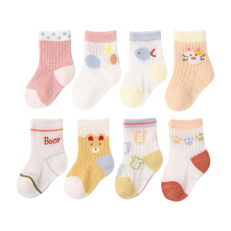 

Lawadka 4Pairs/lot Summer Mesh Thin Baby Girls Boys Socks Cotton Soft Children's Socks Cartoon Socks For Girls Boys 0-5Years Old
