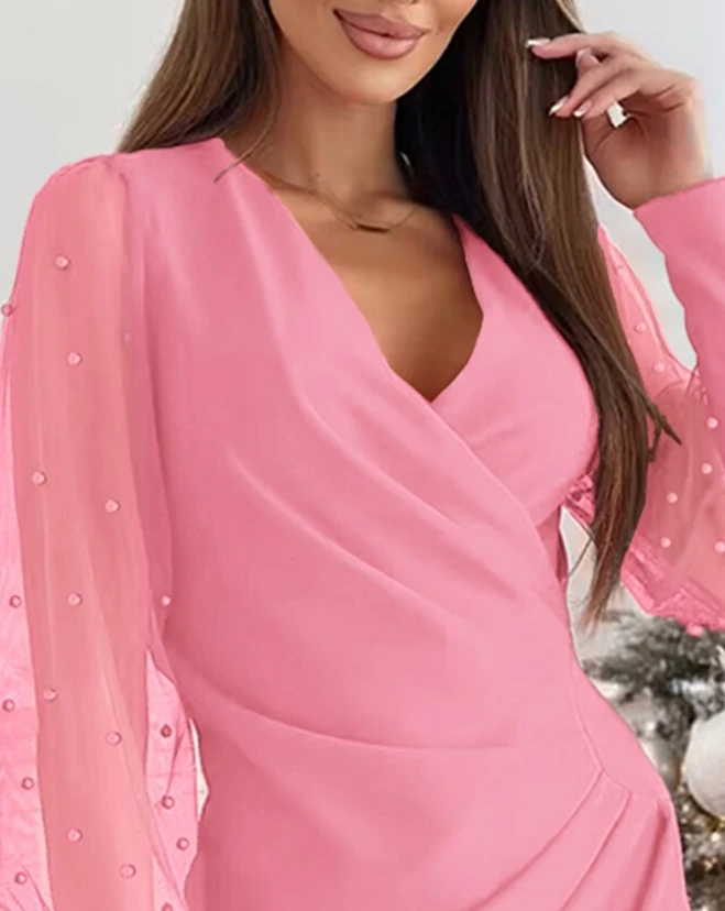 Однотонная Сексуальная облегающая юбка с прозрачными бусинами