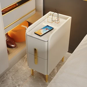 Light Luxury Bedside Table Simple Leather Mini Small Ultra-narrow Household Economy Bedroom Storage Cabinet Home Office Storage