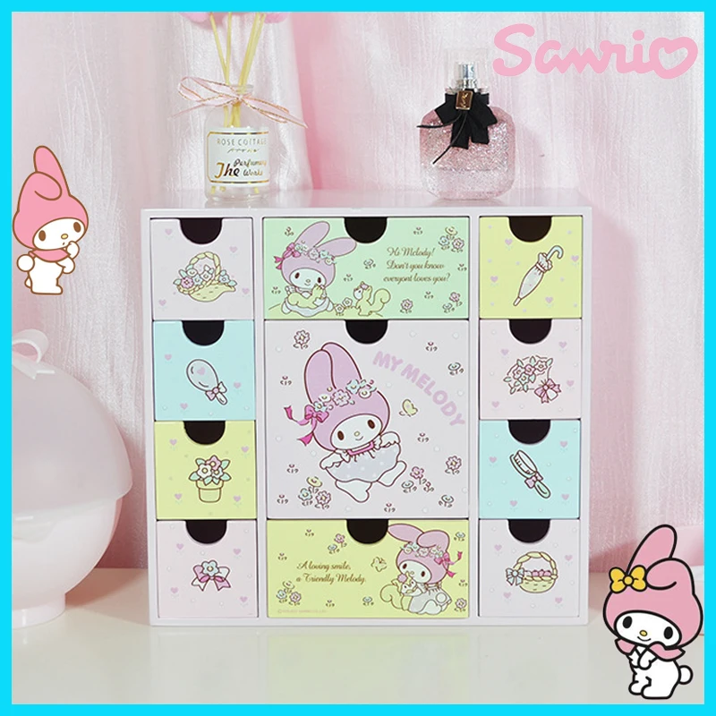 

Sanrio Kawaii My Melody шкатулка для ювелирных изделий маленькая двойная звезда мультфильм аниме Рабочий стол многосекционные аксессуары Органайзер коробка для хранения
