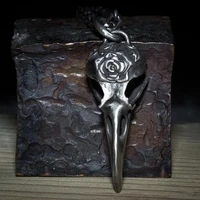 vintage goth punk rose flower crow head pendant necklace for mens and womens silver color viking animal necklace party jewelry