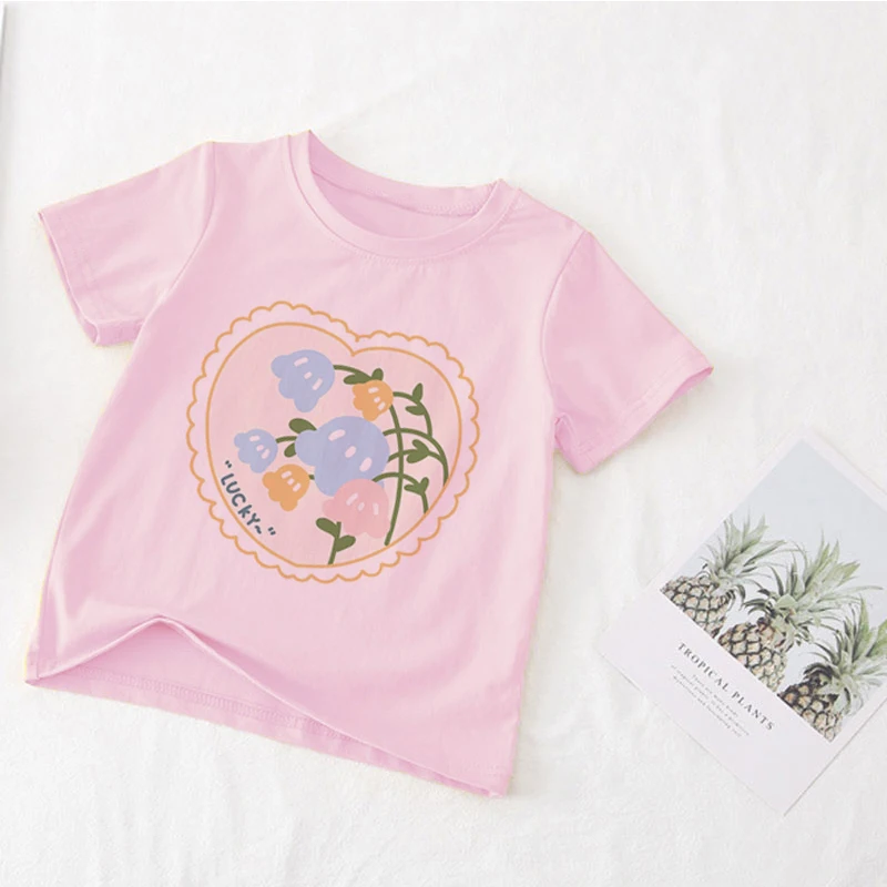 

New Kids Clothes T-Shirts T Shirts Children Cartoons Kawaii Fashion Anime Tops Boy Girl Outfits Tee Shirt Garden Flowers Cute