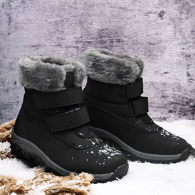 2022 Winter Woman's Stylish Snow Boots High-top Warm Lined Anti-skid waterproof Shoes Outside Casual Slip-on Black Gray Footwear