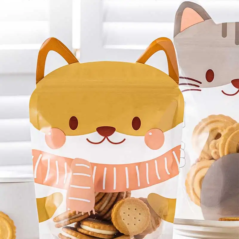 

10pcs/lot Cartoon Animal Biscuit Packaging Bag with Zipper Snack Candy Storage Sealing Bags Reusable Sealed Fresh Storage Bags