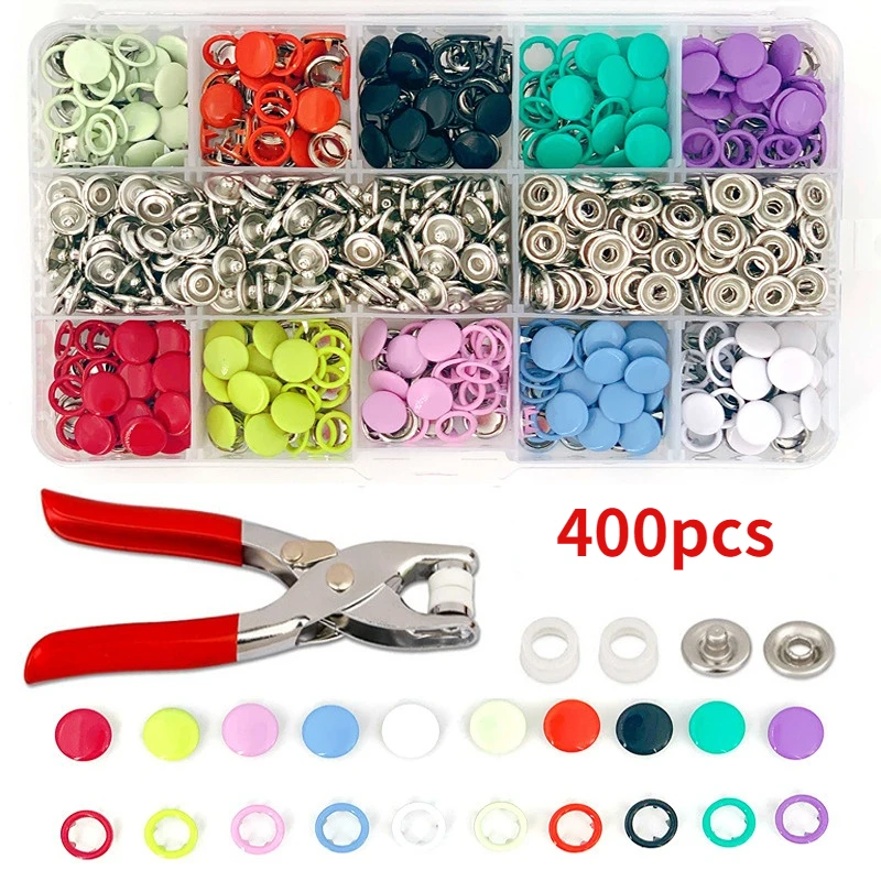 

400pcs Snap Button Kit with Pliers Metal Press Studs Tool Kit Stainless Steel Snap Fastener Kit Accessory for DIY Crafts Clothes