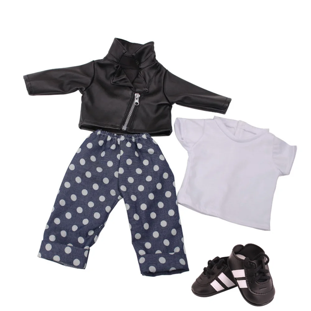 

Fall Winter Kawaii Doll Black Leather Cotton Clothes Set 43cm Reborn Baby and 18 Inch Doll Clothing Accessories Free Shipping