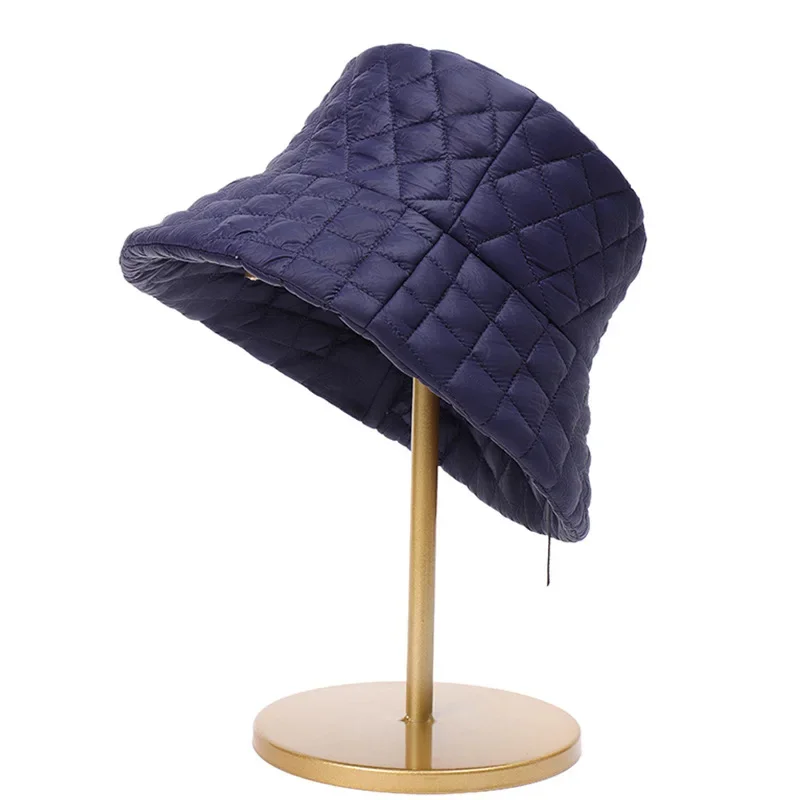 

Unisex Versatile Ultra-light Down bucket hat Cotton Rhombus Fisherman Hat Autumn and Winter Plush Warm Version Fashion Pot Hat