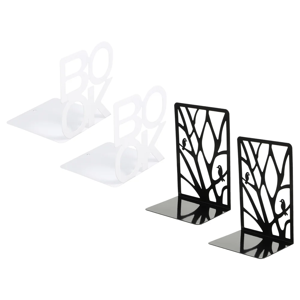 

2 Pairs of Table Iron Book End Magazine Display Stand Hollow Book Baffle