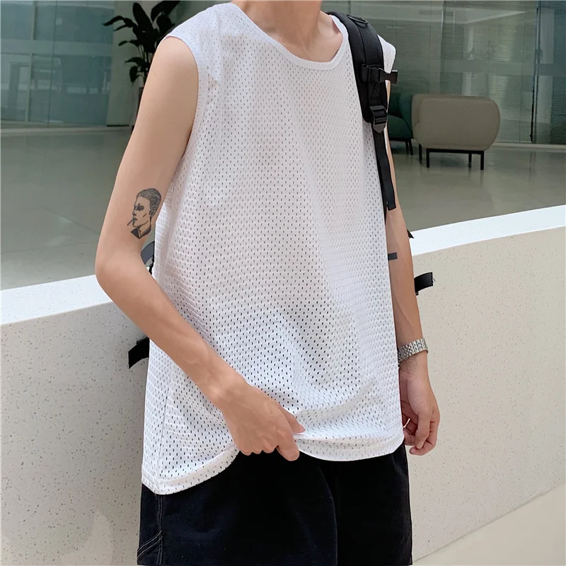 

Летняя безрукавка ice, мужская Тонкая Повседневная сетчатая дышащая Спортивная кофта bf, футболка без рукавов с круглым вырезом, Топ