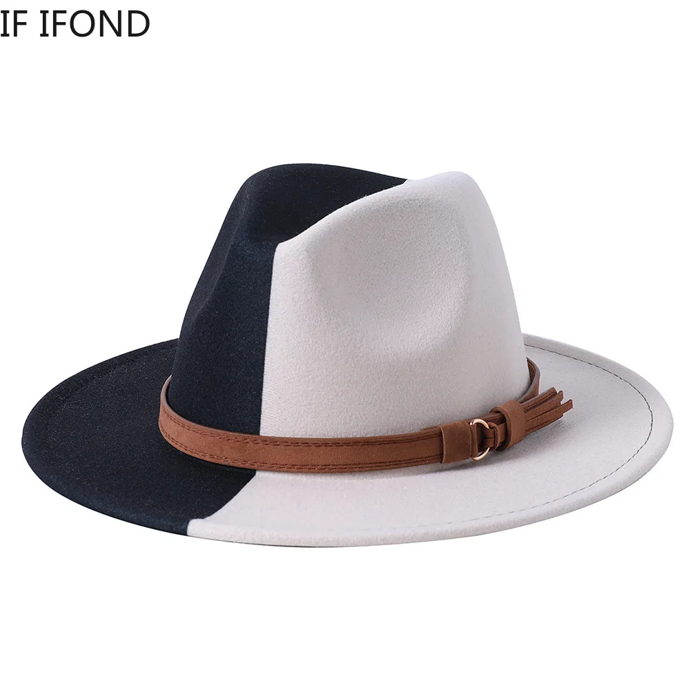 

New Women Hat Fedoras Hats For Women Fashion Patchwork Felt Jazz Hats Men Stage Performance Cap Sombreros De Mujer Gorros