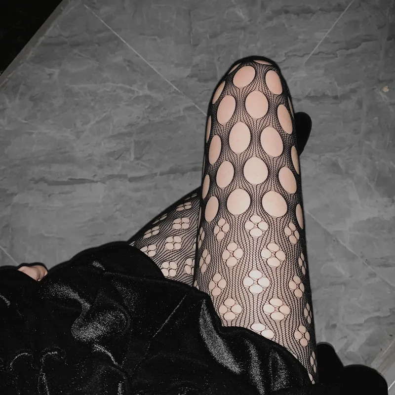 

Harajuku Hollow Out Sexy Hot Women Pantyhose Tights Lingerie Mesh Fishnet Funny Nylon Black Stockings Female Designer Long Socks