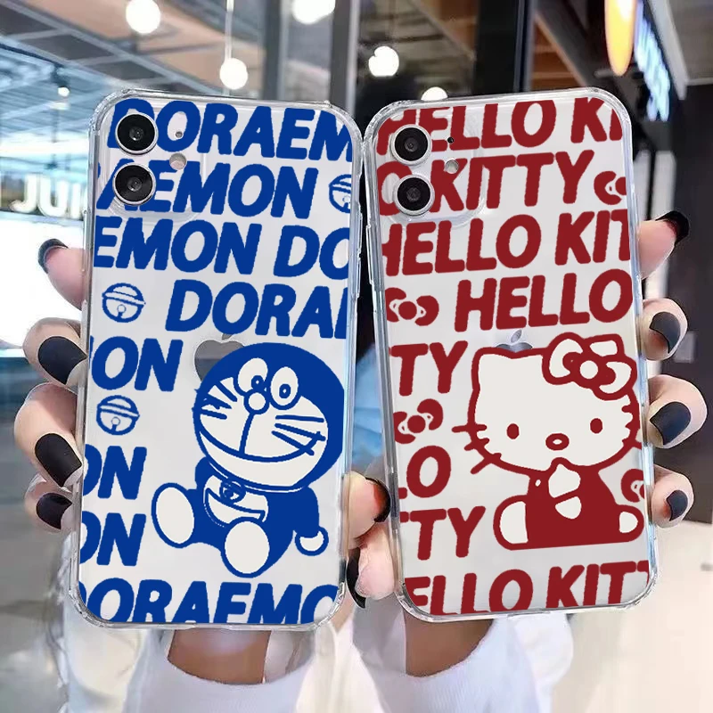 

Hello kitty Robot blue Cat CASE For iPhone 11 13 12 Pro Max 13 Pro Max X XR XS MAX SE2020 8 7 6 6S Plus transparent Phone Cover