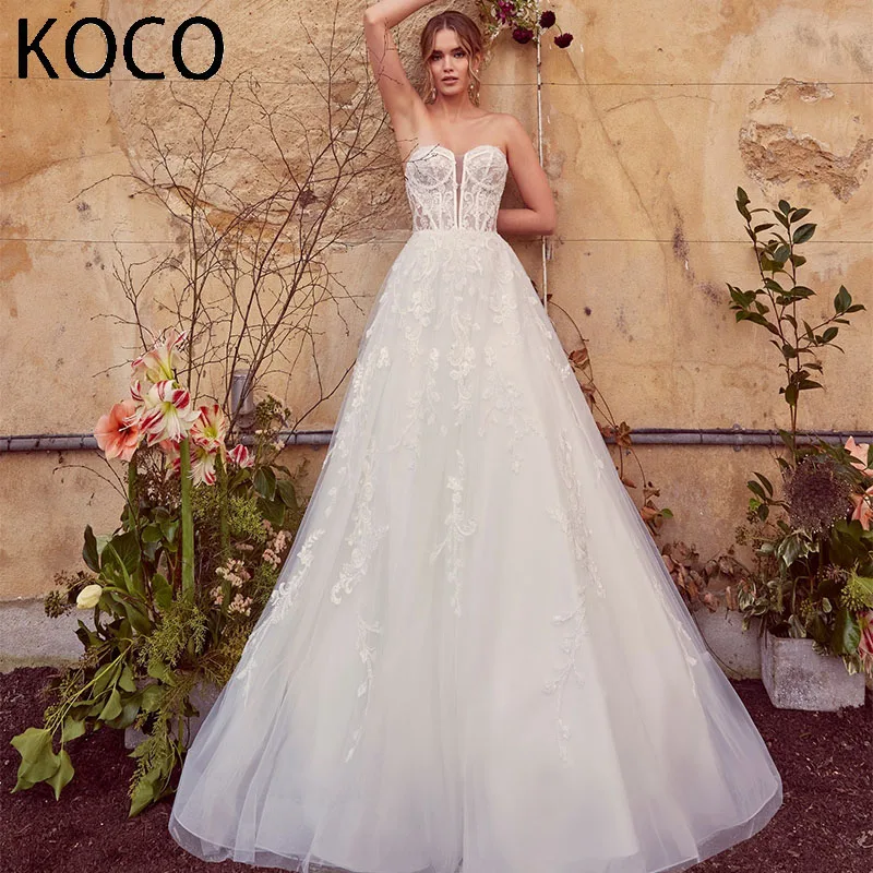 

MACDOUGAL A-line Backless Wedding Dress Sweetheart Tulle Appliques Lace Sleeveless vestidos de novia Custom Made For Women 2023