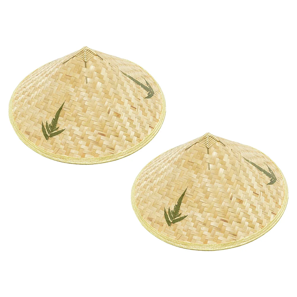 

2 Pcs Bamboo Hat Straw Hand-woven Children Hats Mexican Decor Home Creative Handcrafts Kids