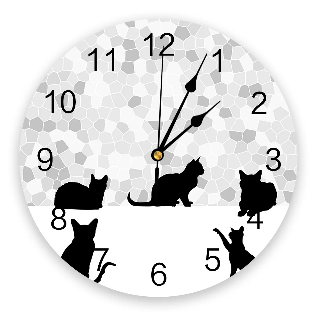 

Настенные часы со стеклянной текстурой, силуэт кота, современный дизайн, бесшумные украшения для спальни, гостиной, круглые подвесные часы