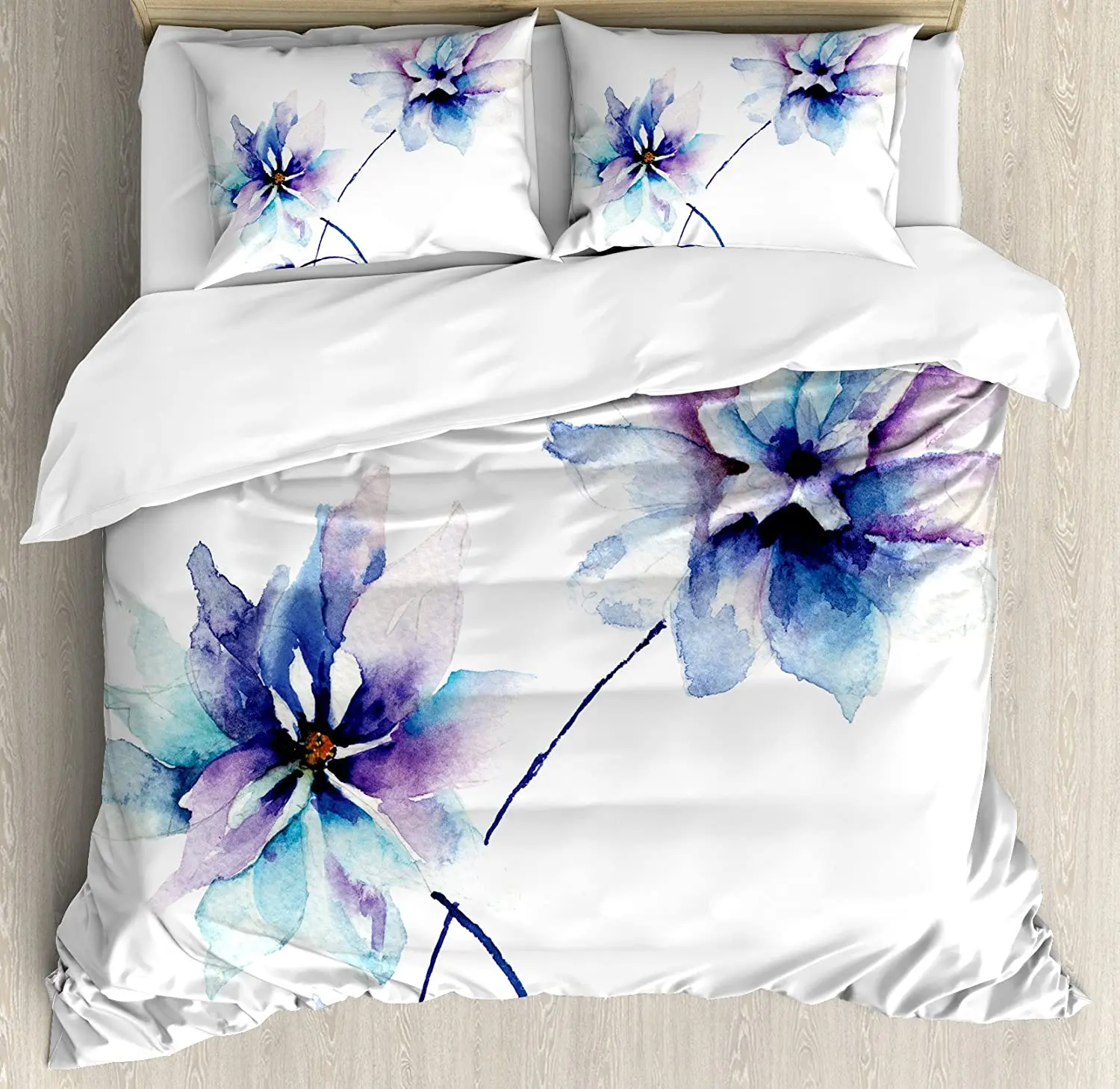 

Watercolor Flower Bedding Set For Home Double Bed Flower Drawing with Soft Spring Colors Retro Style Floral Artwork Duvet Cover