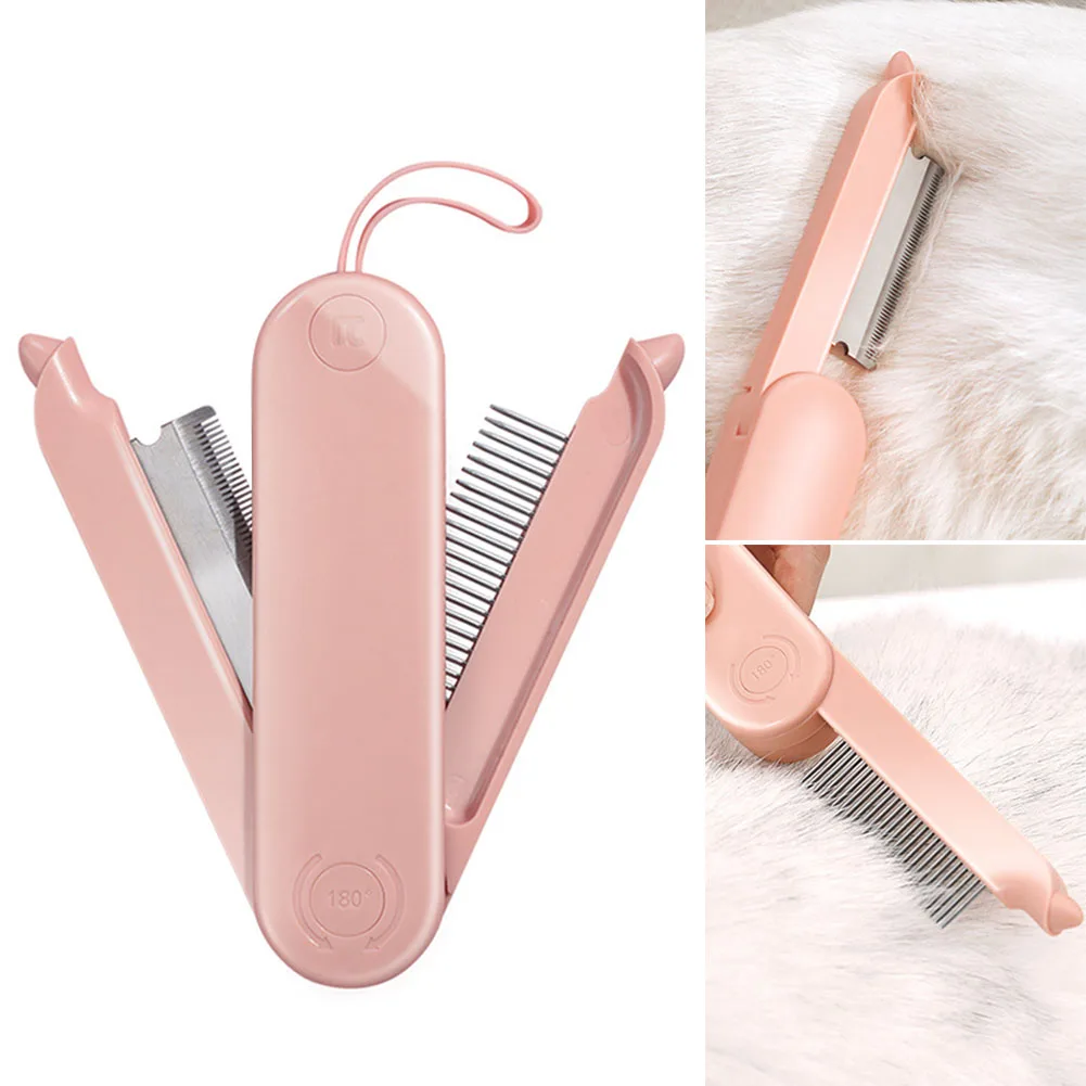 

Shedding Pet Comb Brush Trimmer Hair Remove Portable Folding Tickling Stainless Steel Double Sided Grooming Cat Dog Massage
