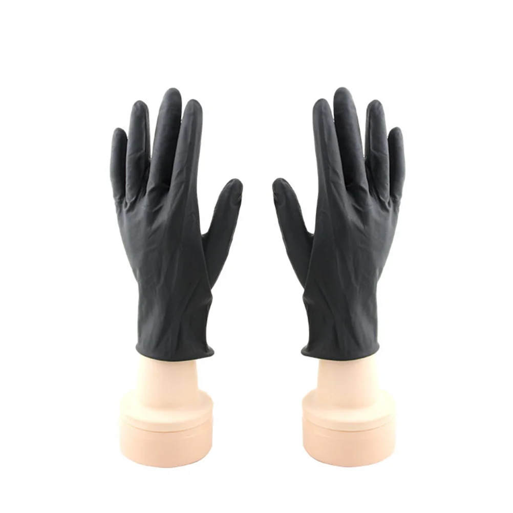 

10Pcs Hair Salon Laboratory Gloves Reusable Latex Gloves Salon Hair Color Dye Gloves Medium Size (Black)