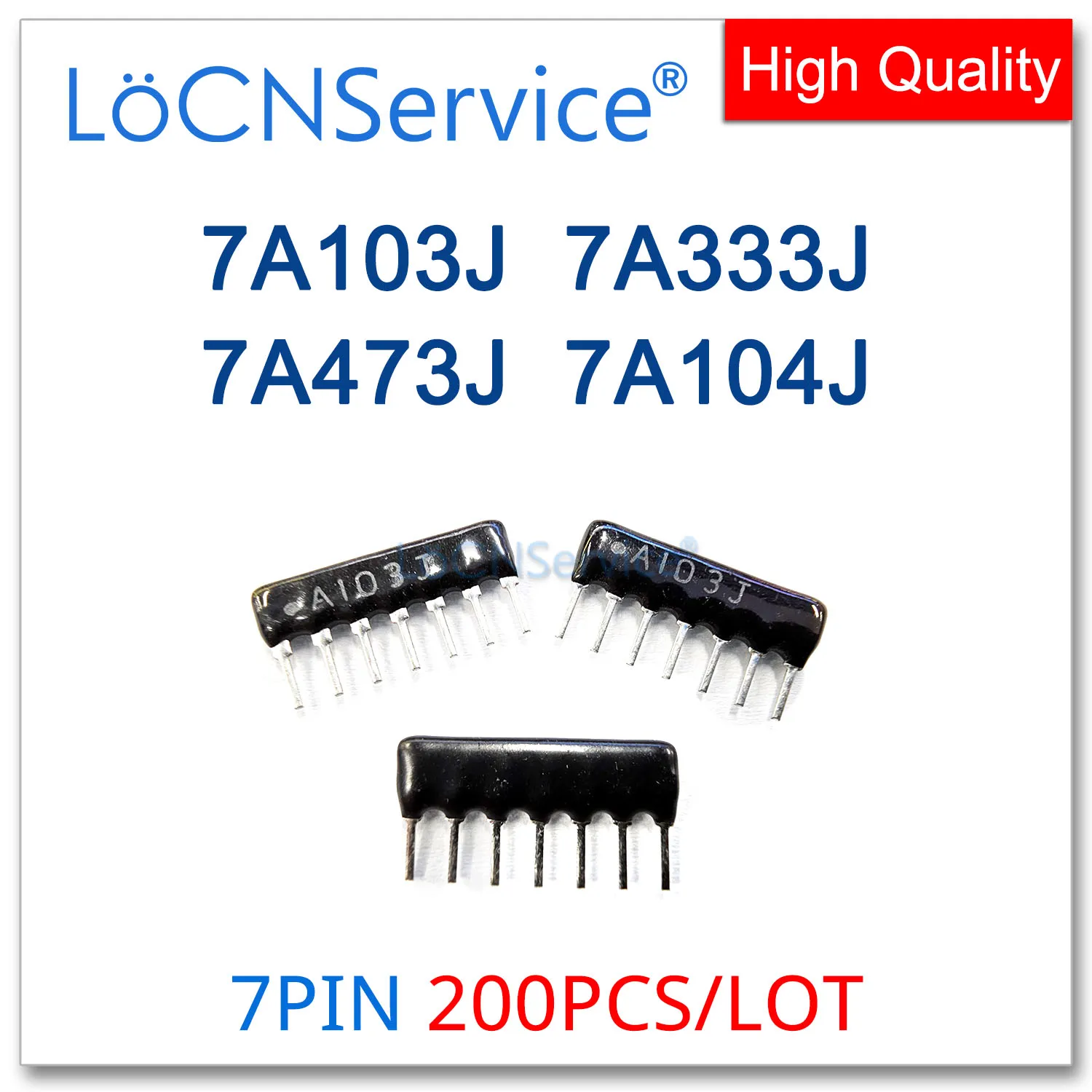 

LoCNService 200PCS 7PIN Exclusion Network Resistor array DIP 7A103J 7A333J 7A473J 7A104J 103 333 473 104 10K 33K 47K 100K OHM