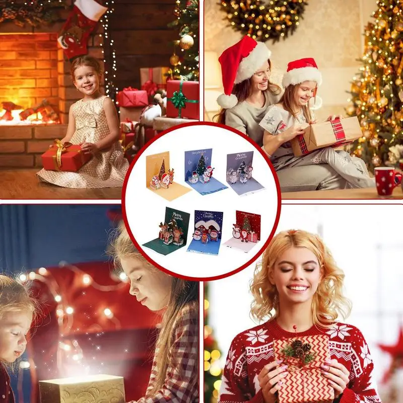 3D всплывающие рождественские открытки 6 шт. милые поздравительные Санта-Клауса