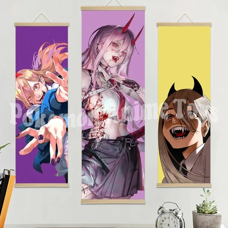 Фото Chainsaw Man Anime Poster Wooden-framed Scroll Painting HD Quality Wall Art Retro Posters for Home Room Wall Decor №2