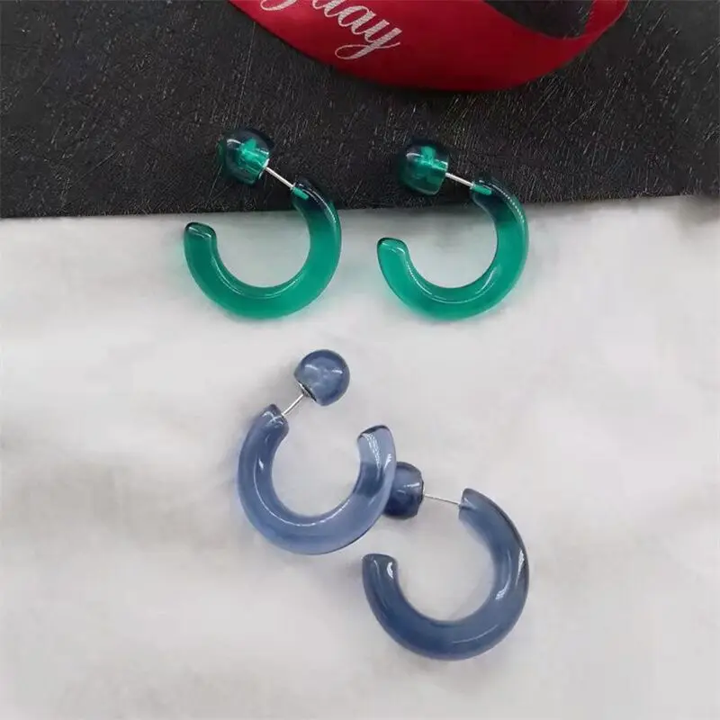 

2023 New Trendy Modern Ins French Earring Blue Green C Shape Resin Ear Ring Circle Round Ear Hoop Brincos Women Accessories Gift