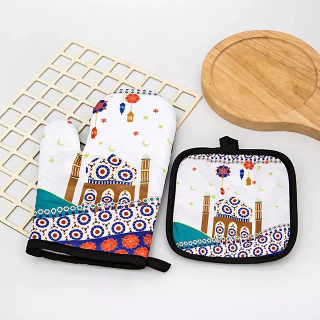 

Декорированные фартуки Eid Mubarak из хлопка и льна, кухонные фартуки для выпечки для женщин и мужчин, аксессуары для домашнего приготовления, му...
