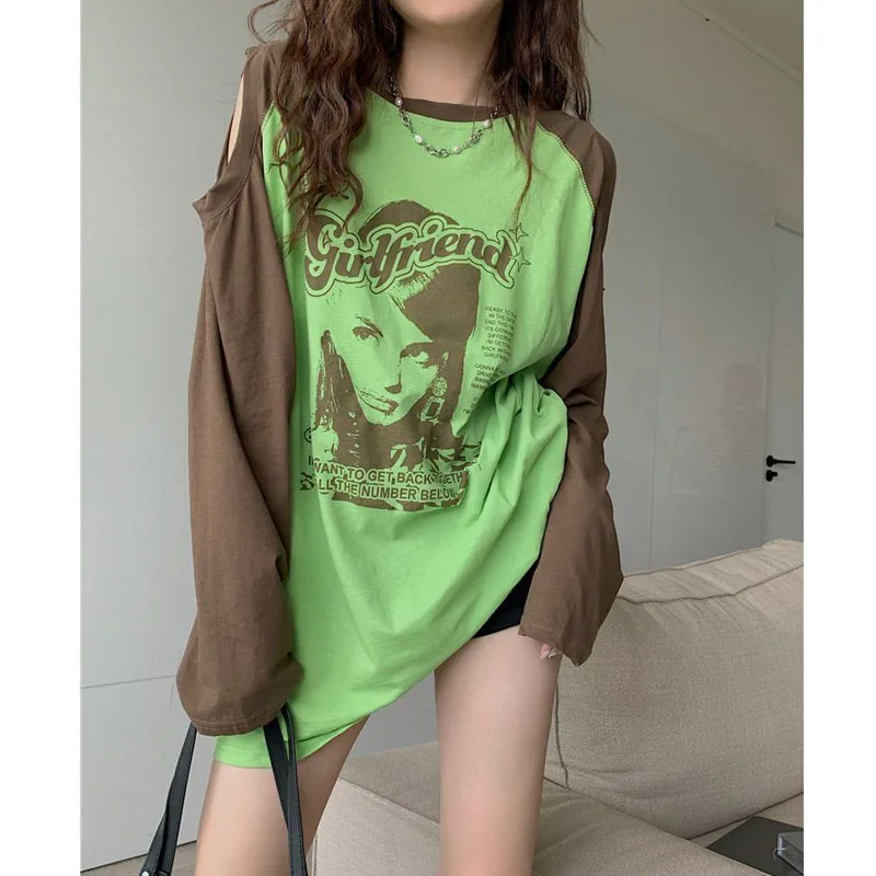 

HOUZHOU Vintgae Y2k Streetwear Women's T-shirt Oversized Long Sleeve Harajuku Tees Grunge Korean Fashion Tshirts Aesthetic Kpop