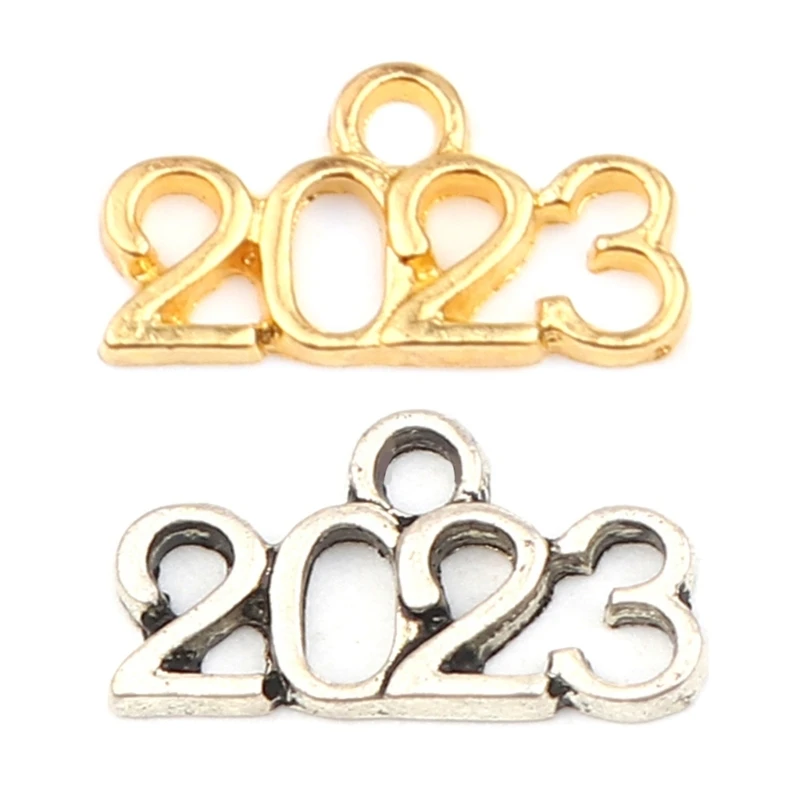 

50Pcs Hollow 2023 Shaped Charm Alloy Year Number Pendant Metal Charm Ornaments Dropshipping