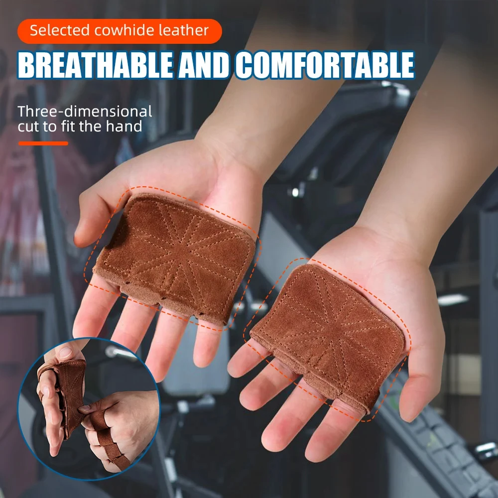 Перчатки из воловьей кожи для тренажерного зала противоскользящие накладки