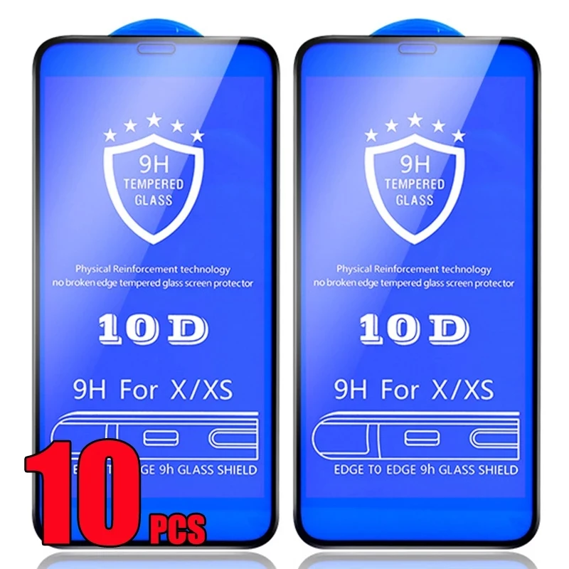10/20pcs 10D Tempered Glass for iPhone 13 14 Pro Max Screen Protector For iPhone  11 12 X XR XS 7 8 Plus Full Curved 9H Glass