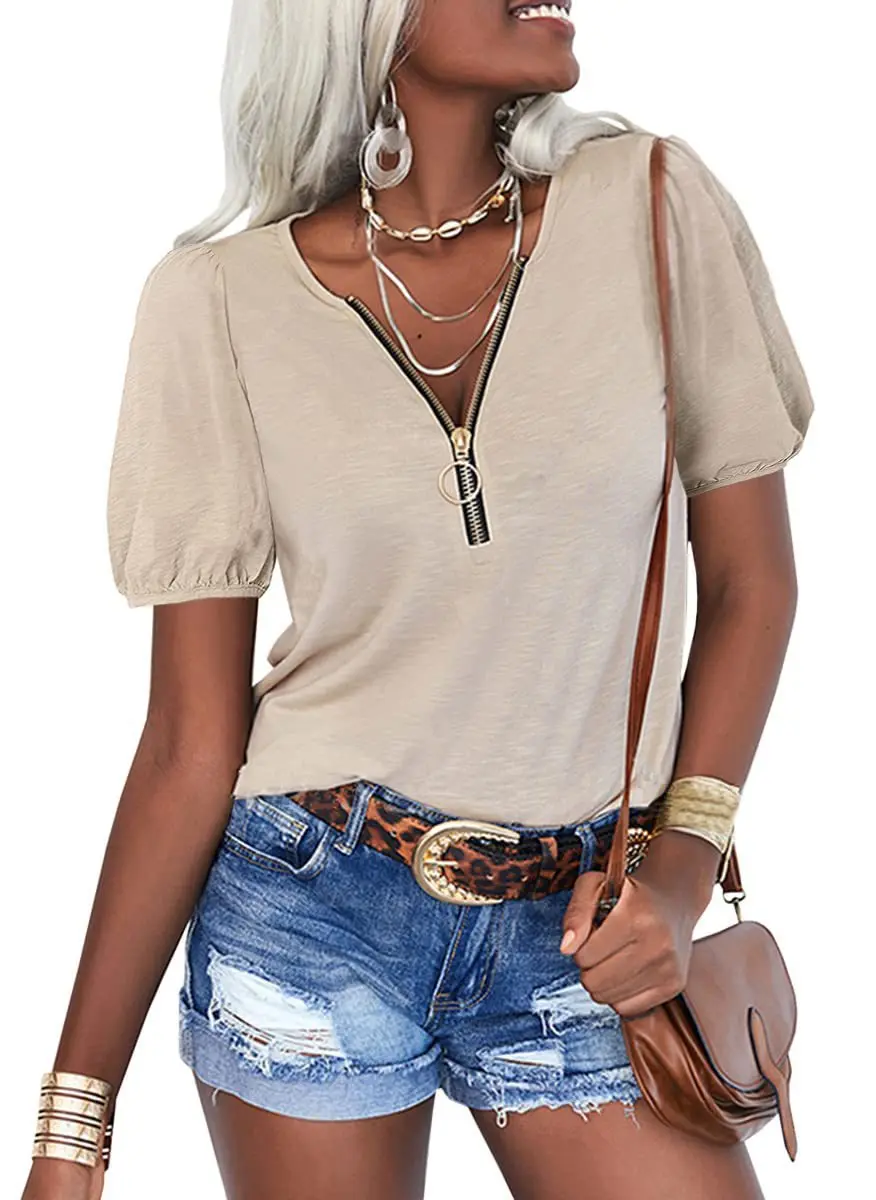 

Женские топы, Летние Элегантные Женские однотонные футболки с коротким рукавом и V-образным вырезом, женские футболки