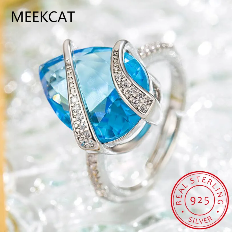 Кольцо-пасьянс из стерлингового серебра 925 пробы с натуральным синим топазом