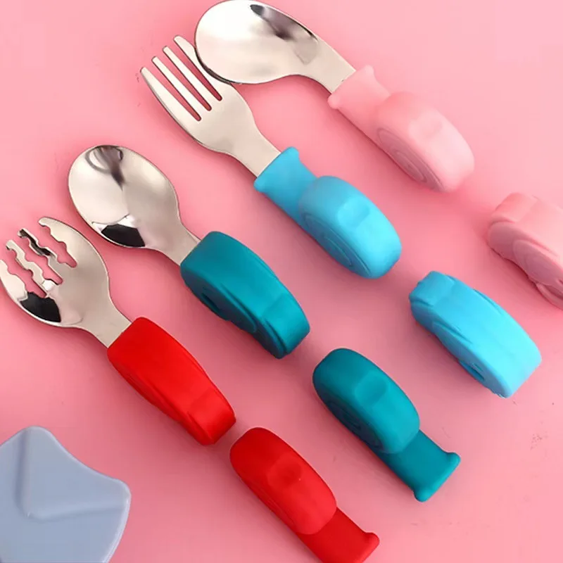 

Baby Gadgets Tableware Set Children Utensil Stainless Steel Toddler Dinnerware Cutlery Cartoon Infant Food Feeding Spoon Fork