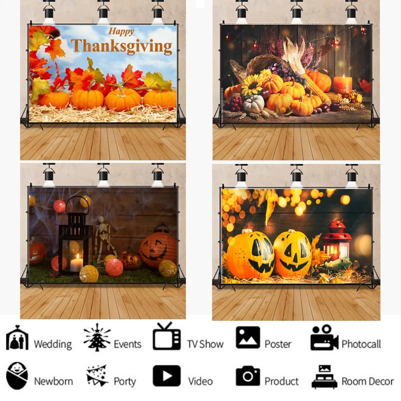 

Halloween Background Autumn Pumpkin Farm Haystack Fallen Leaves Baby Portrait Photography Studio Prop Background NG-04