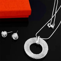 hot 925 stamped silver jewelry sets for women 18 inches retro necklace earrings stud fashion party wedding christmas gifts