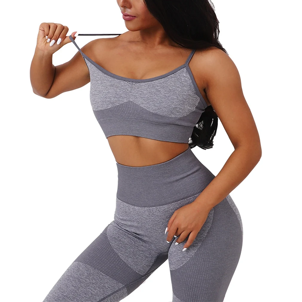 

Women's Knitted Moisture Wicking Sports Fitness Sexy Yoga Bra Gray S Size
