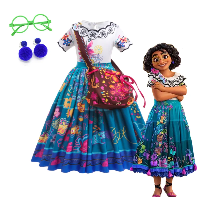 Disney Mirabel Princess Dress Suit Charm for Girls Cosplay Carnival Birthday Party Children Encanto Costume and Bag