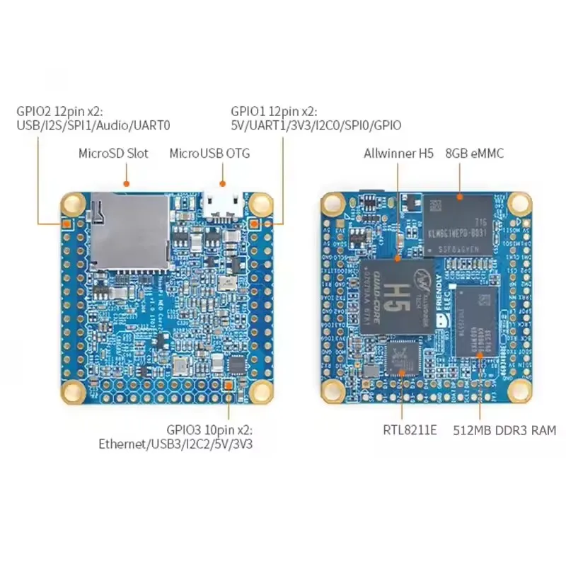 Фото Плата NanoPi NEO Core2 Allwinner H5 с 512 МБ + 8 ГБ eMMC, четырехъядерным процессором ARM Cortex-A53, поддержкой Ubuntu Core и Debian, в наличии №2