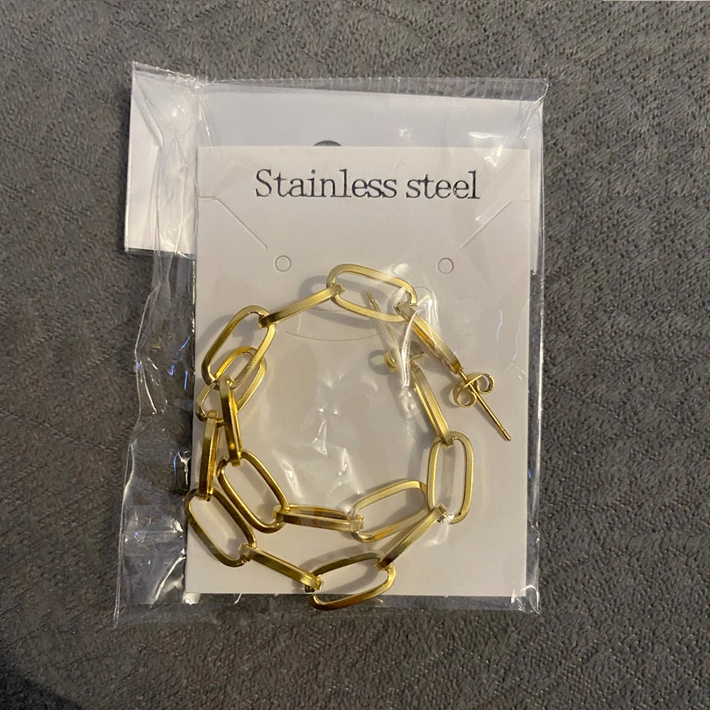 

Gold Chain Hoop Earrings For Women Stainless Steel Earring Women Statement Jewelry Exaggerated Geometric Earrings Freeshipping