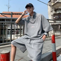 summer mens suit harajuku style personalized loose casual 5 sleeve top trend bf drawstring shorts 2 piece set
