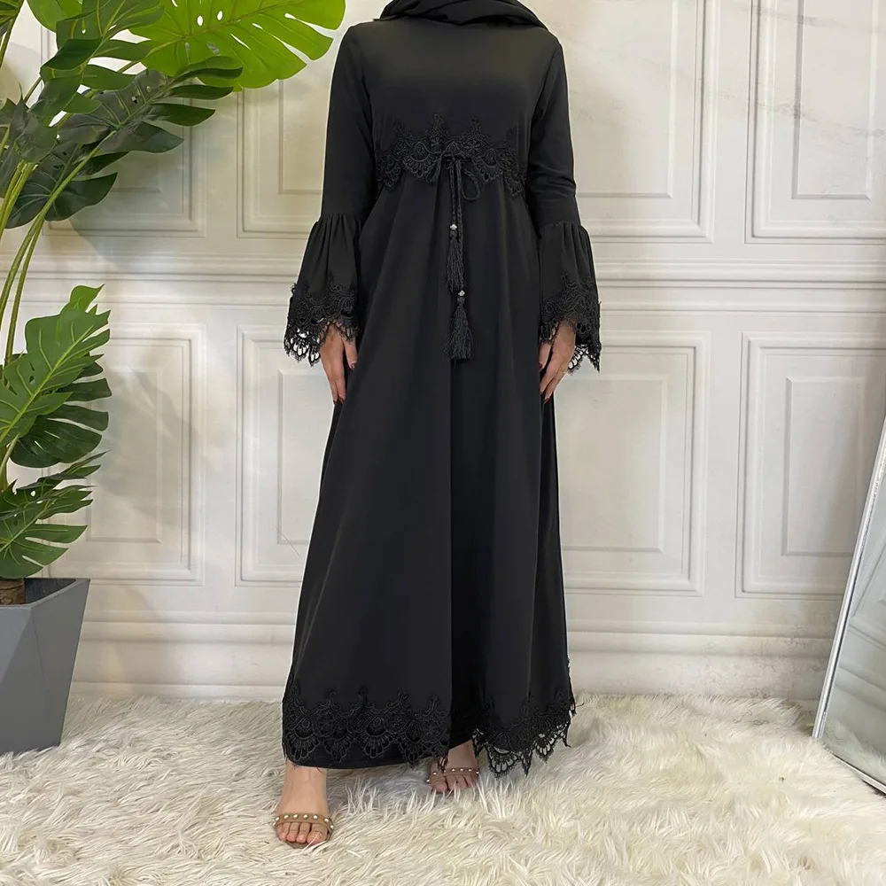 "Мусульманский модный хиджаб платье Abayas для женщин турецкие платья черные Лоскутные Abaya Дубай скромная мусульманская одежда Арабский Кафта..."