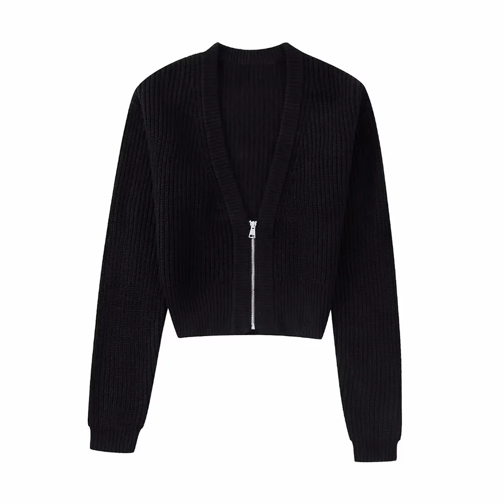 

Женский кардиган на молнии DiYiG, однотонный винтажный черный вязаный свитер, Свободная Повседневная Базовая Женская одежда, новинка 2022