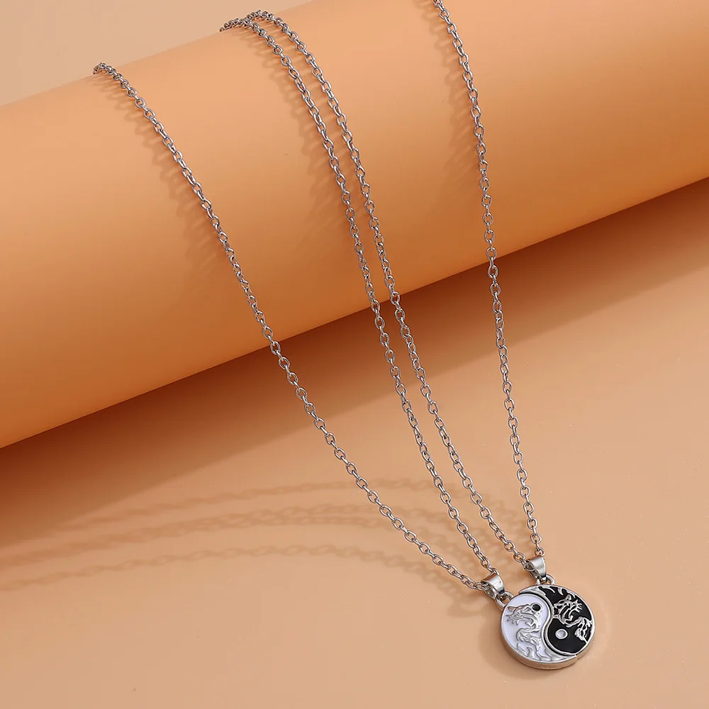 

2 PCS Best Friends Necklace Jewelry Yin Yang Tai Chi Pendant Couples Paired Necklaces&Pendants Unisex Lovers Valentine's Gift