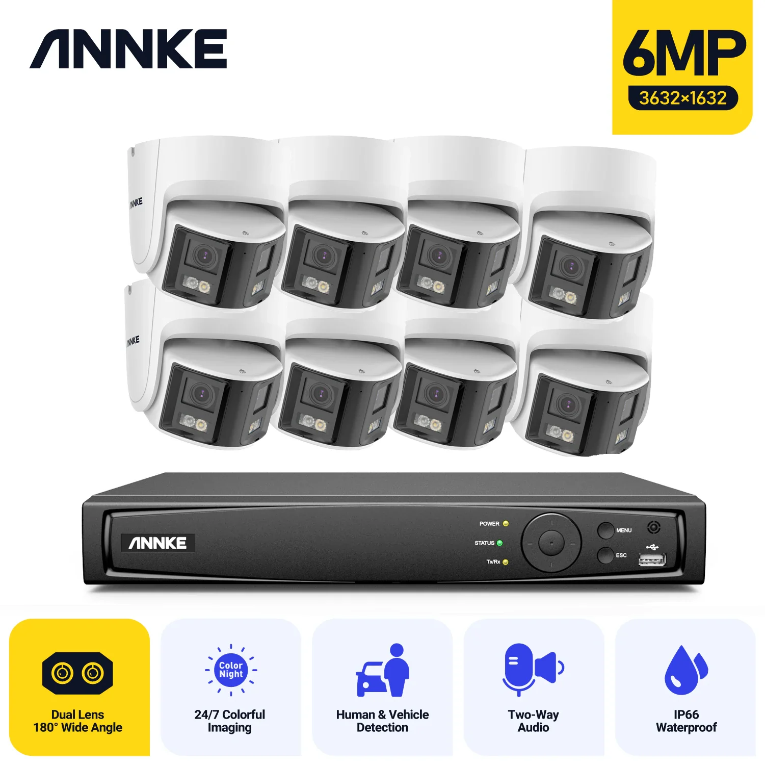 

Панорамная камера видеонаблюдения Annke, 180 °, 265 + 6 МП, 2,8 мм