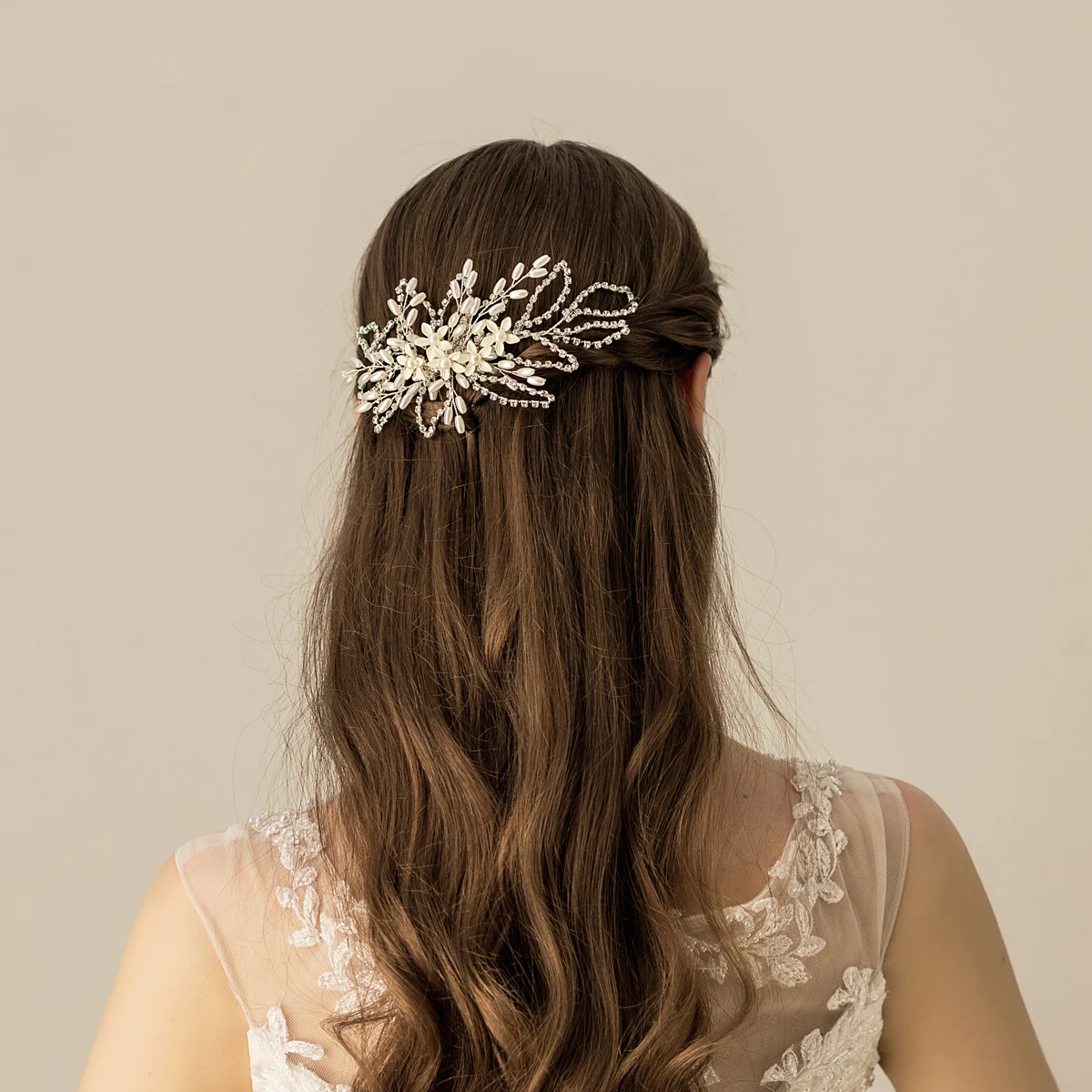 O562 Vintage Wedding Bridal Hair Comb Crystal Inlaid Ceramic Flower Bridesmaid Headpiece Women Pageant Birthday Gift Tiara